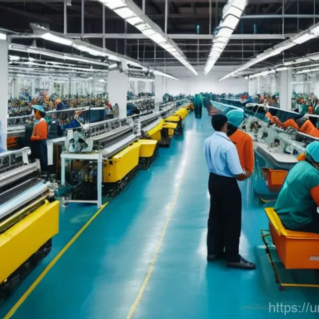 의류 봉제 공장 방문 후기 - **Prompt 1: Bustling Modern Garment Factory Floor**
A wide-angle, vibrant photograph capturing t...