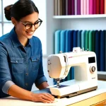 Home 13 의류 봉제 장비 사용법 - **Modern Sewing Studio: Creative Expression**
A vibrant, eye-level, photorealistic shot of a smi...