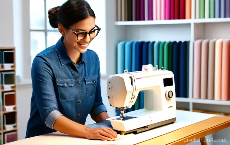 의류 봉제 장비 사용법 - **Modern Sewing Studio: Creative Expression**
A vibrant, eye-level, photorealistic shot of a smi...